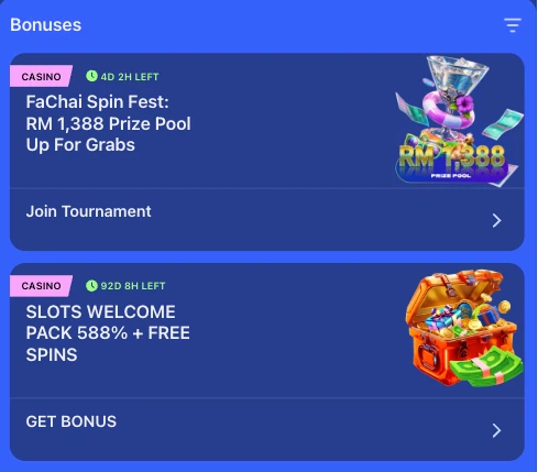 DK88 Bonuses screen showing the Slots Welcome Pack 588% plus free spins offer